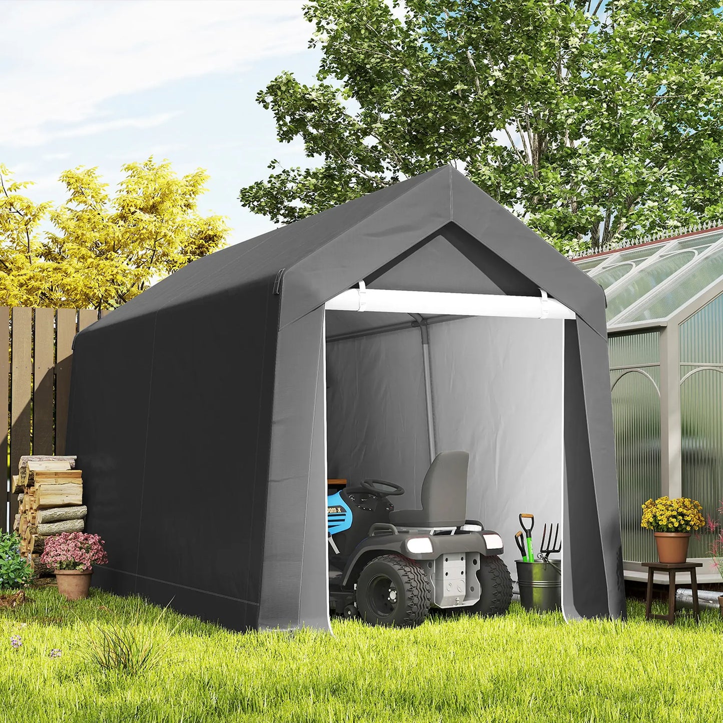 7' x 12' Outdoor Storage Shed, Portable Garage, Roll-up Door, Dark Grey Car Shelters at Gallery Canada
