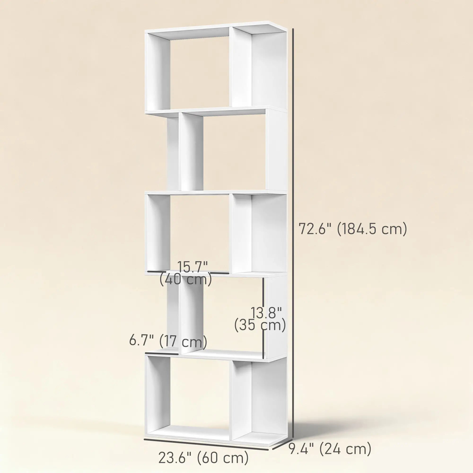 5-Tier Geometric Bookshelf, S Shaped Bookcase, White Display Bookshelves at Gallery Canada