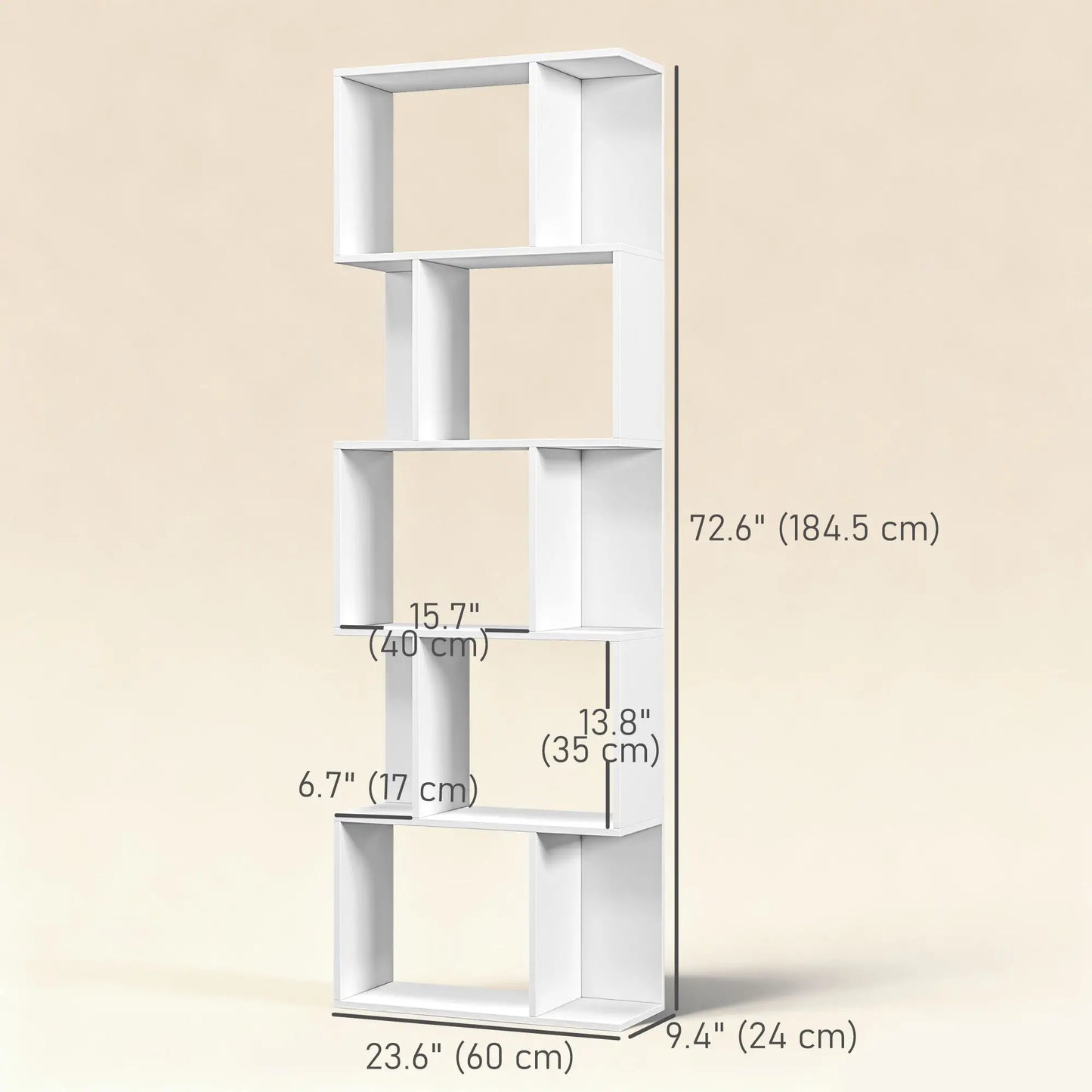 5-Tier Geometric Bookshelf, S Shaped Bookcase, White Display Bookshelves at Gallery Canada