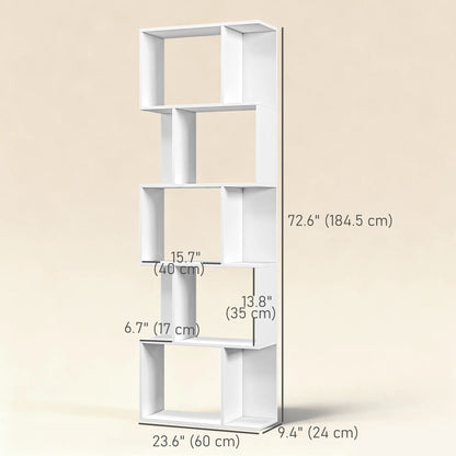 5-Tier Geometric Bookshelf, S Shaped Bookcase, White Display Bookshelves at Gallery Canada