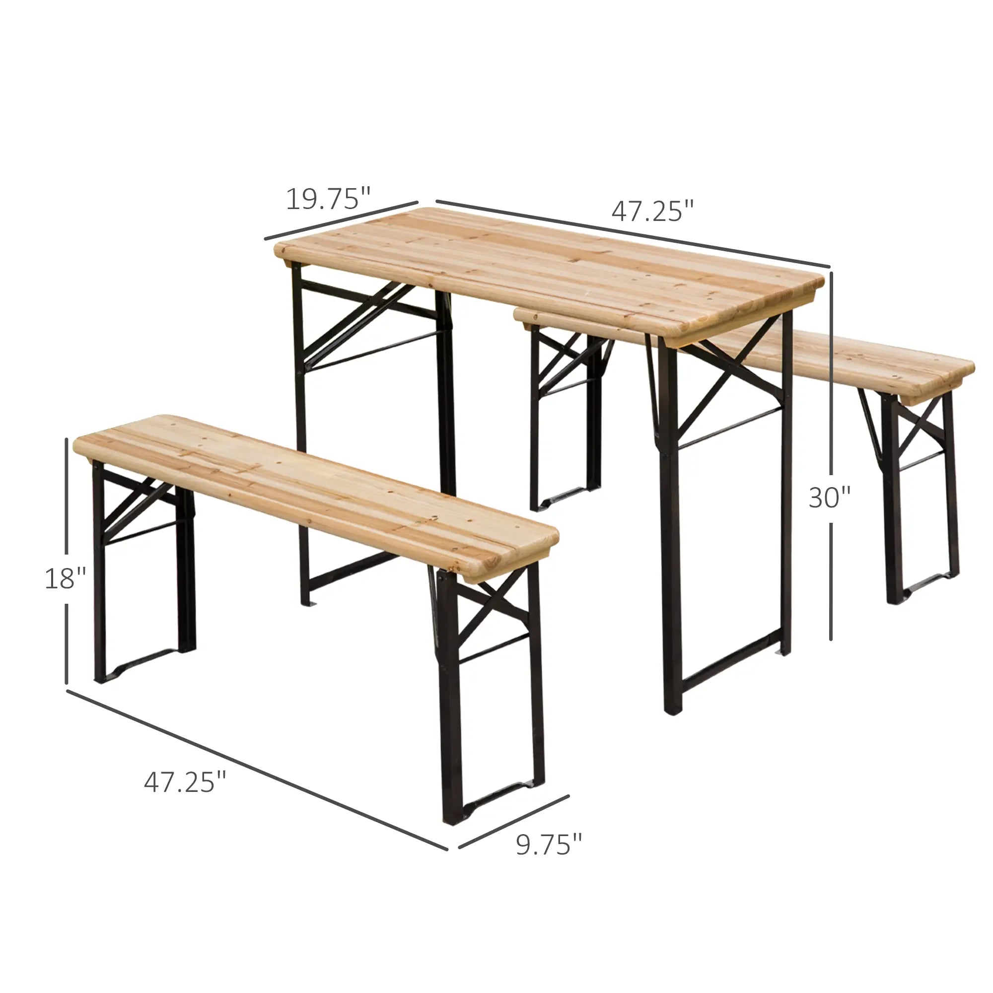 3 Piece Folding Picnic Table Set, Steel Frame, Natural Wood Bistro Sets at Gallery Canada