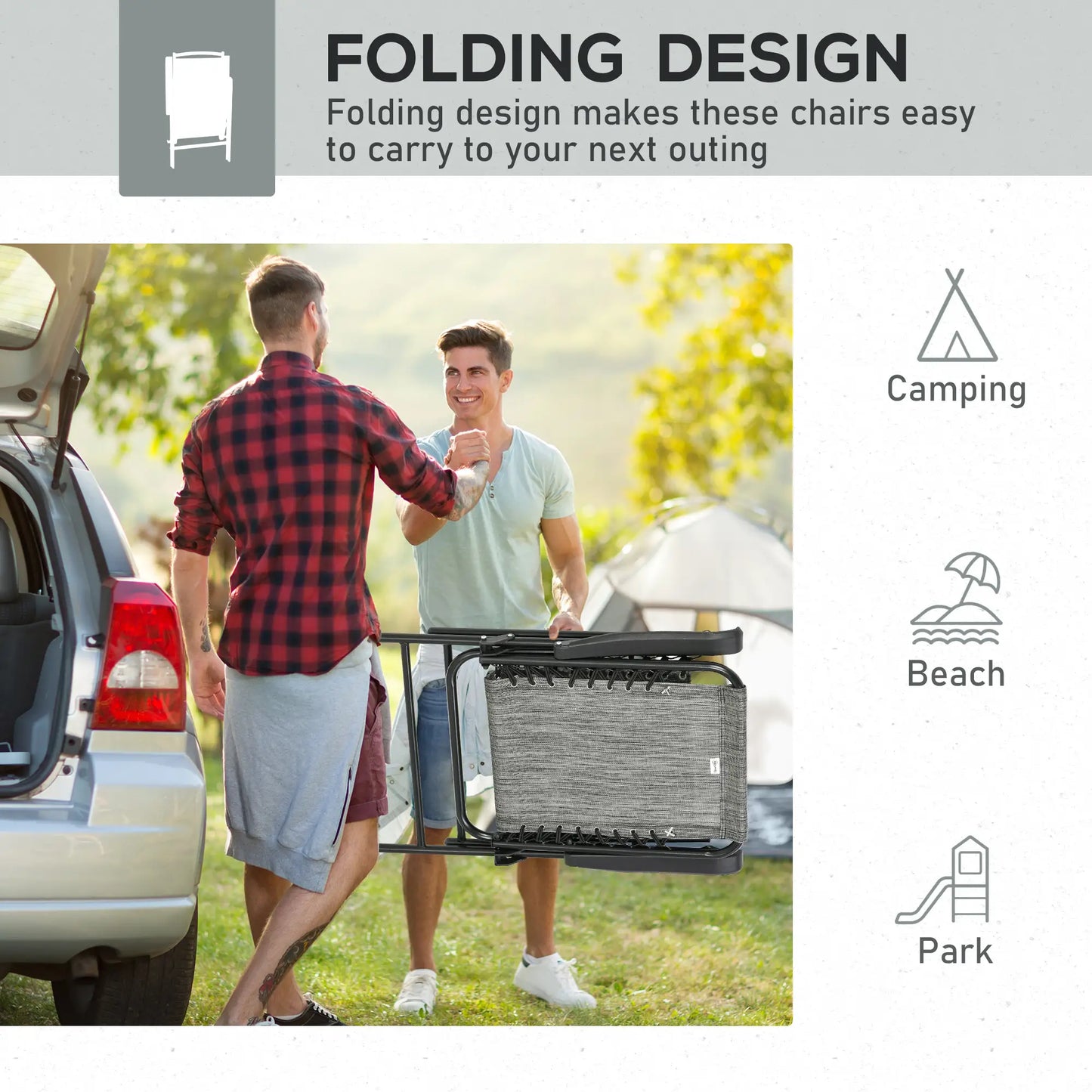 2-Piece Outdoor Folding Chair Set, Portable Camping Chairs with Armrests, Grey Patio Chairs at Gallery Canada