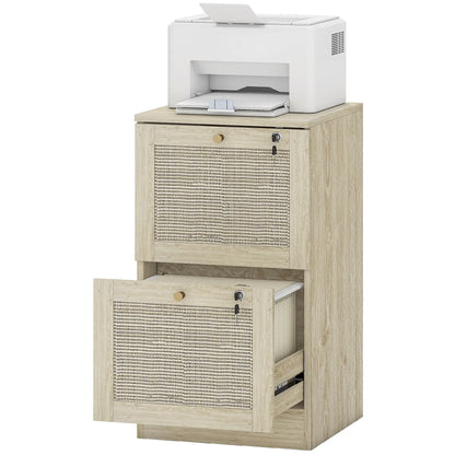 2 Drawer Filing Cabinet with Lock, Boho Style, A4 Letter Size, Oak Office Cabinets & Cupboards Oak at Gallery Canada