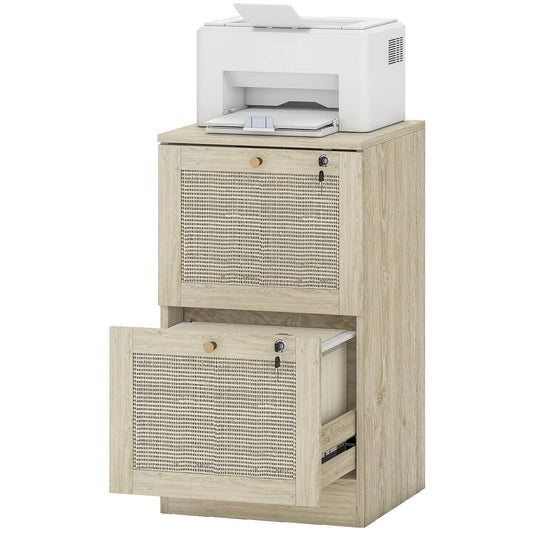 2 Drawer Filing Cabinet with Lock, Boho Style, A4 Letter Size, Oak Office Cabinets & Cupboards Oak at Gallery Canada