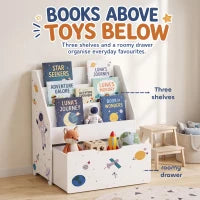 Bibliothèque pour enfants à 3 niveaux, tiroir mobile, de 3 à 8 ans, blanc