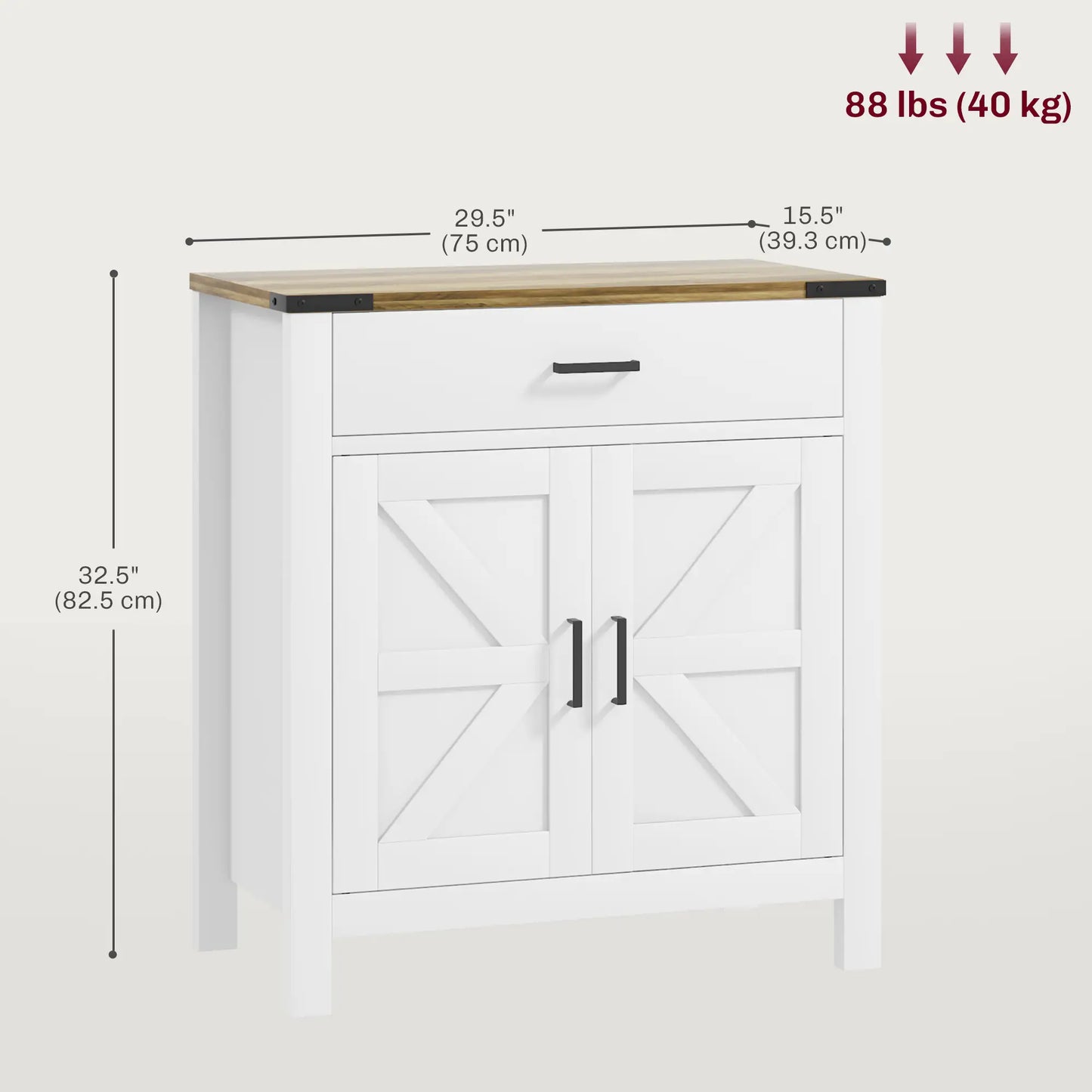 Farmhouse Buffet Cabinet, 1 Drawer, Storage Cabinet, Adjustable Shelf, White Bar Cabinets at Gallery Canada