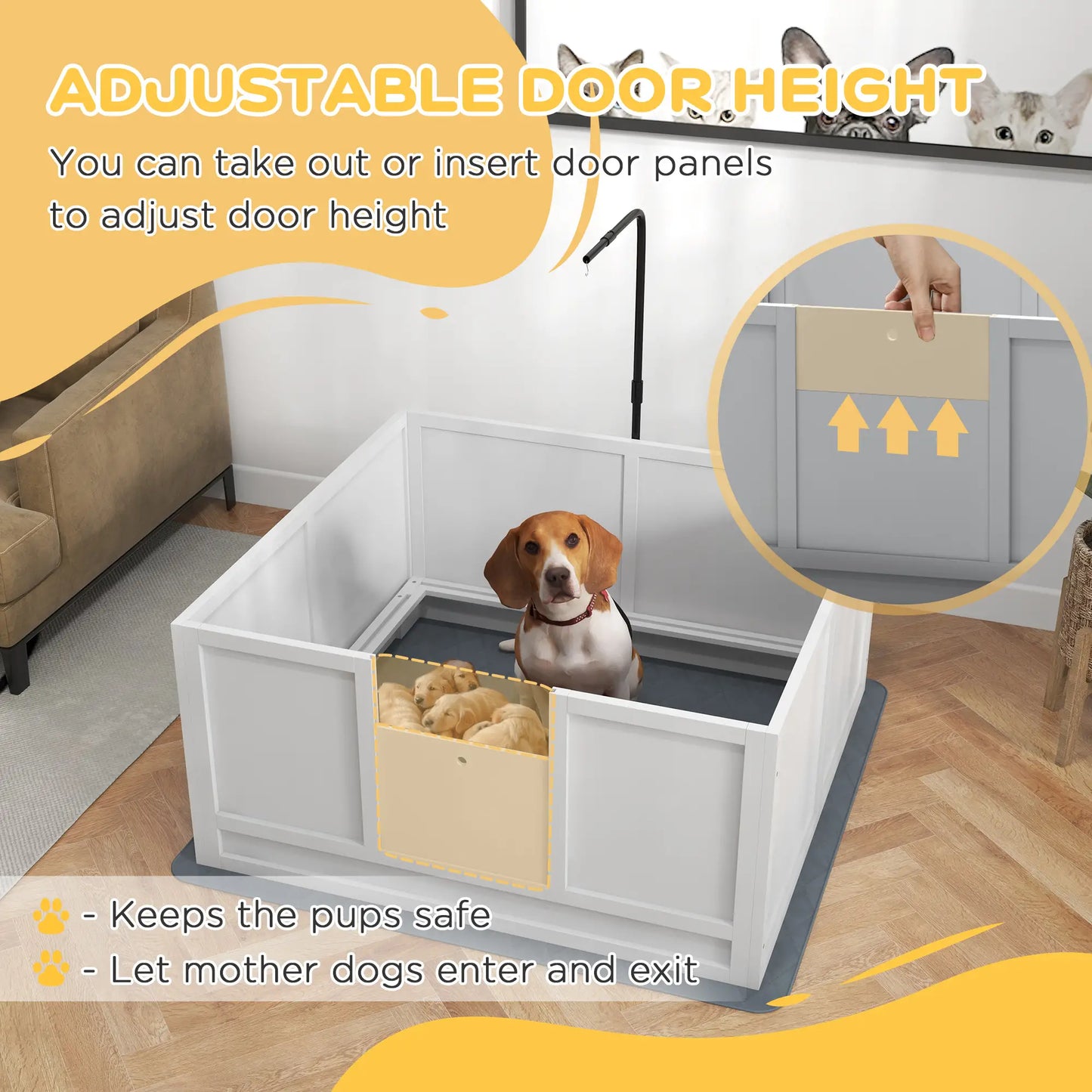 Dog Whelping Box, Waterproof Pad, Adjustable Door, 41" x 39" Houses, Kennels & Pens at Gallery Canada