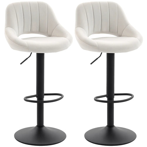 Swivel Bar Stools Set of 2, Adjustable Height, Plush Upholstered, Cream