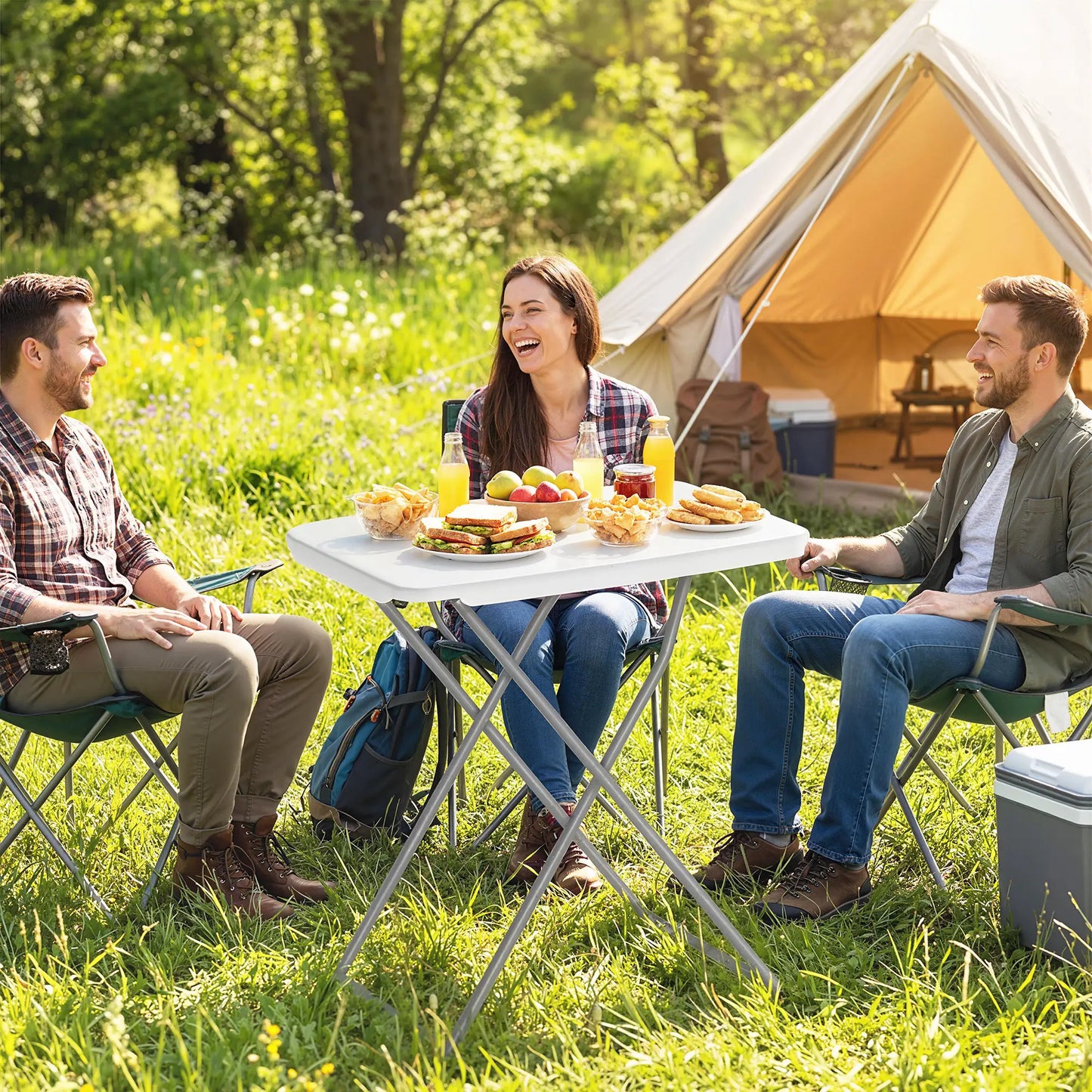 Folding Picnic Table, 30" x 20", 5-Level Height Adjustment, White Picnic Tables & Camping Chairs at Gallery Canada