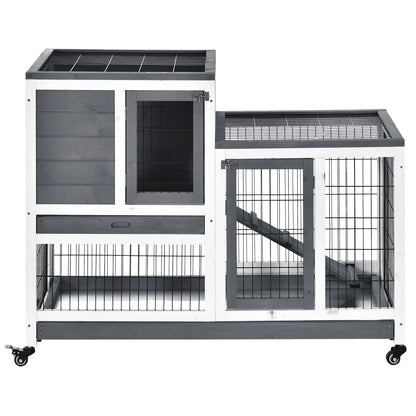 Wooden Rabbit Hutch, Indoor Bunny Cage with Wheels, Pull Out Trays, Run, Grey Rabbit Hutch at Gallery Canada