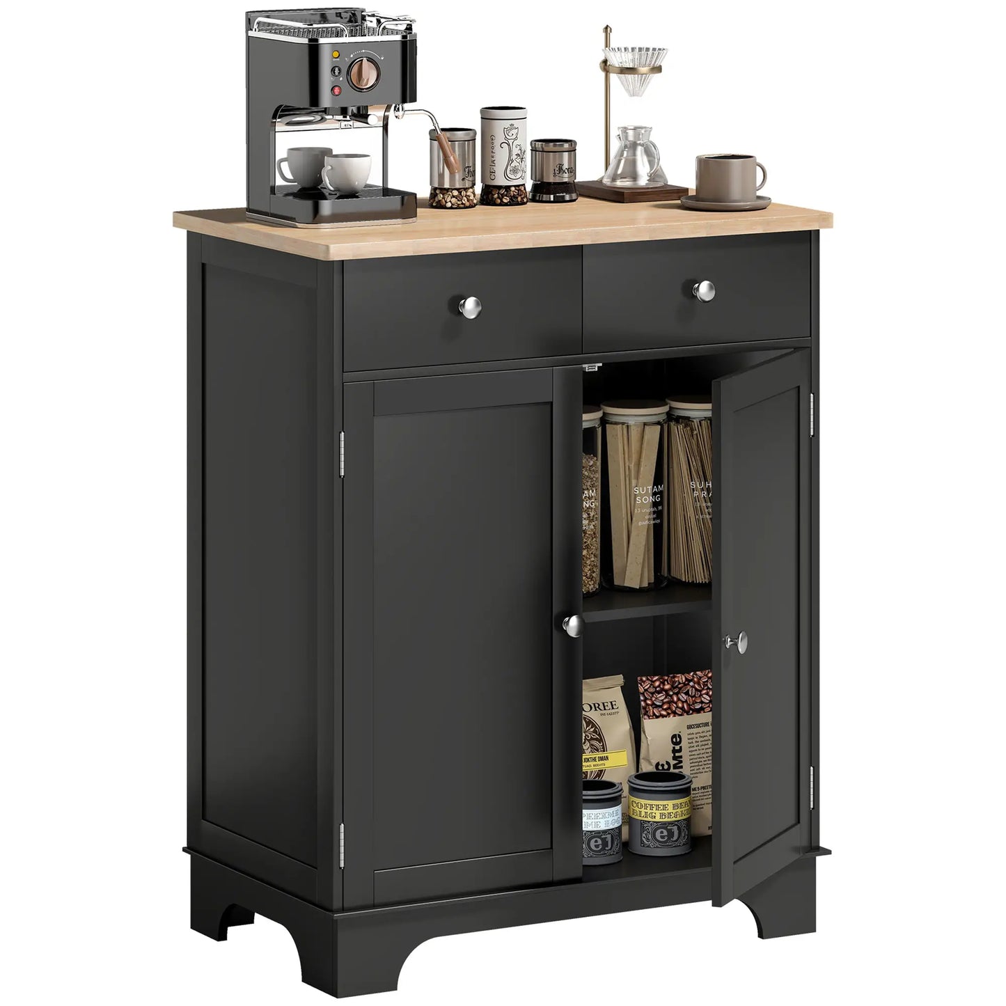 Sideboard Buffet Cabinet, 27" with Adjustable Shelf, 2 Drawers, 2 Doors, Black Kitchen Pantry Cabinets Natural, Black at Gallery Canada