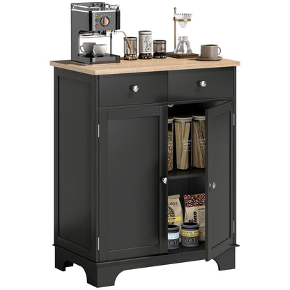 Sideboard Buffet Cabinet, 27" with Adjustable Shelf, 2 Drawers, 2 Doors, Black Kitchen Pantry Cabinets Natural, Black at Gallery Canada