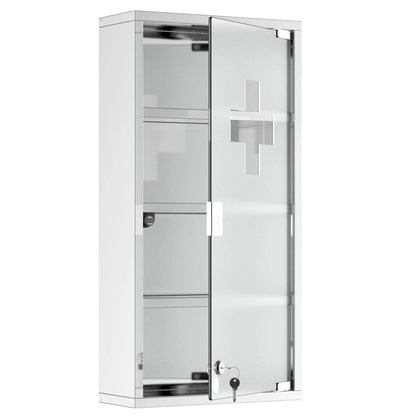 Wall Mount Medicine Cabinet, 4 Tier Shelves, Stainless Steel Frame, Glass Door, Lockable, 12" x 23.5", Silver Mirror Medicine Cabinets Silver at Gallery Canada