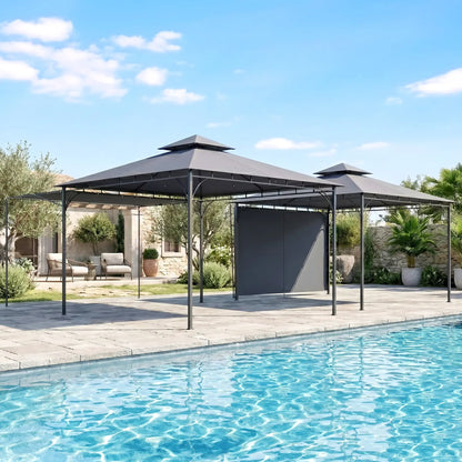 Patio Gazebo With Double Roof, Extendable Shade, 126" x126", Dark Grey Gazebos at Gallery Canada