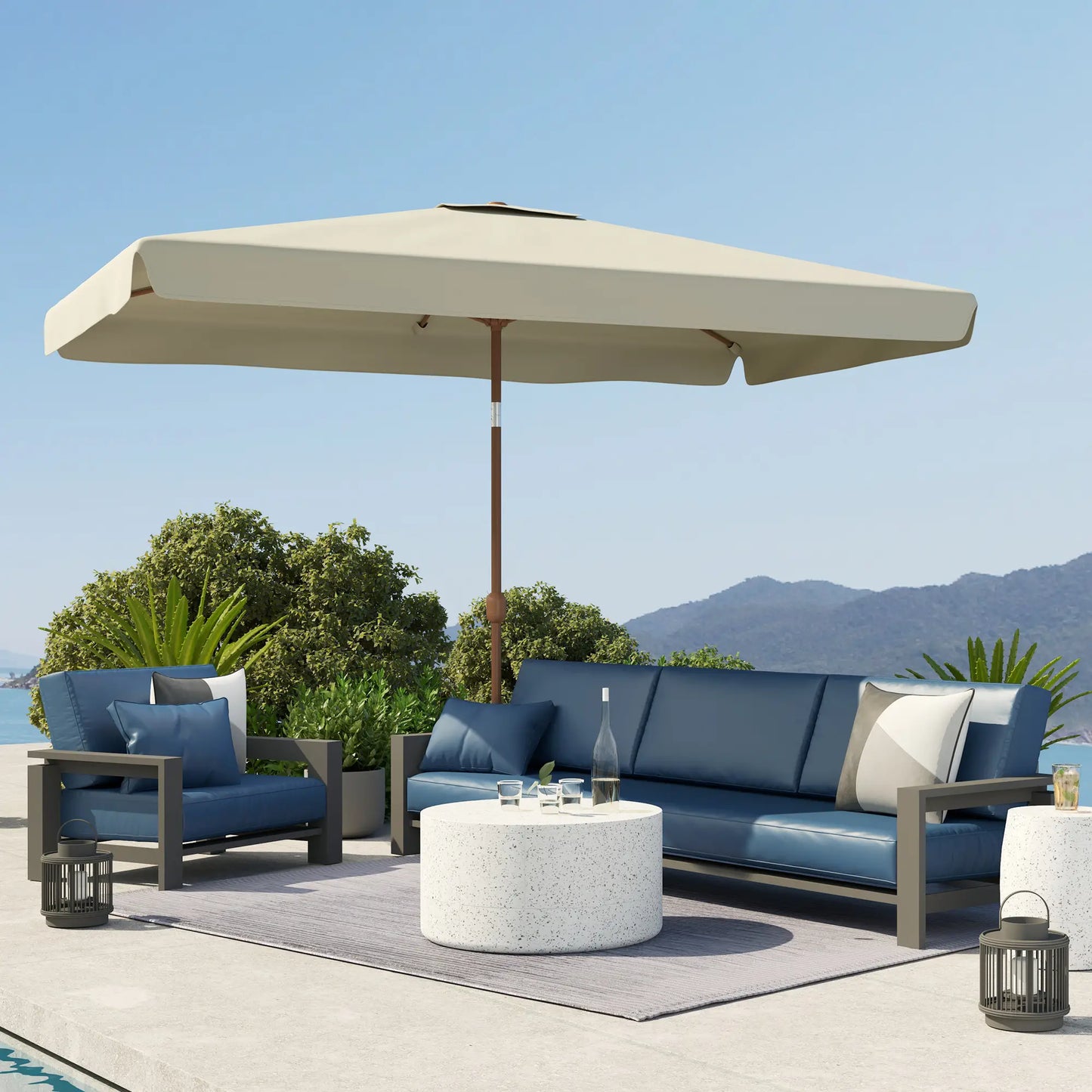 Patio Umbrella 118.1" x 78.7", UV50+ Protection, Beige Sun Umbrellas at Gallery Canada