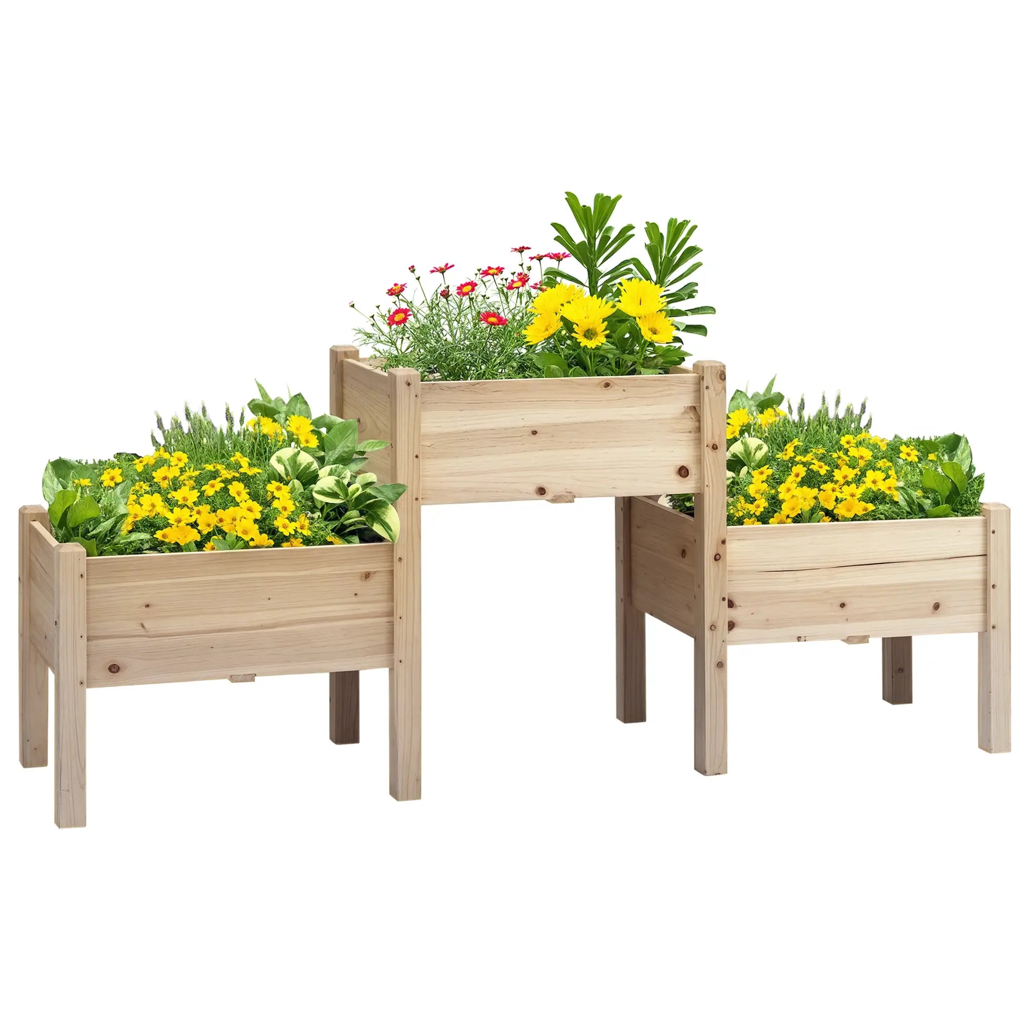 Freestanding Wooden Plant Stand, 3 Tier Raised Garden Bed, Natural Elevated Garden Beds Natural at Gallery Canada