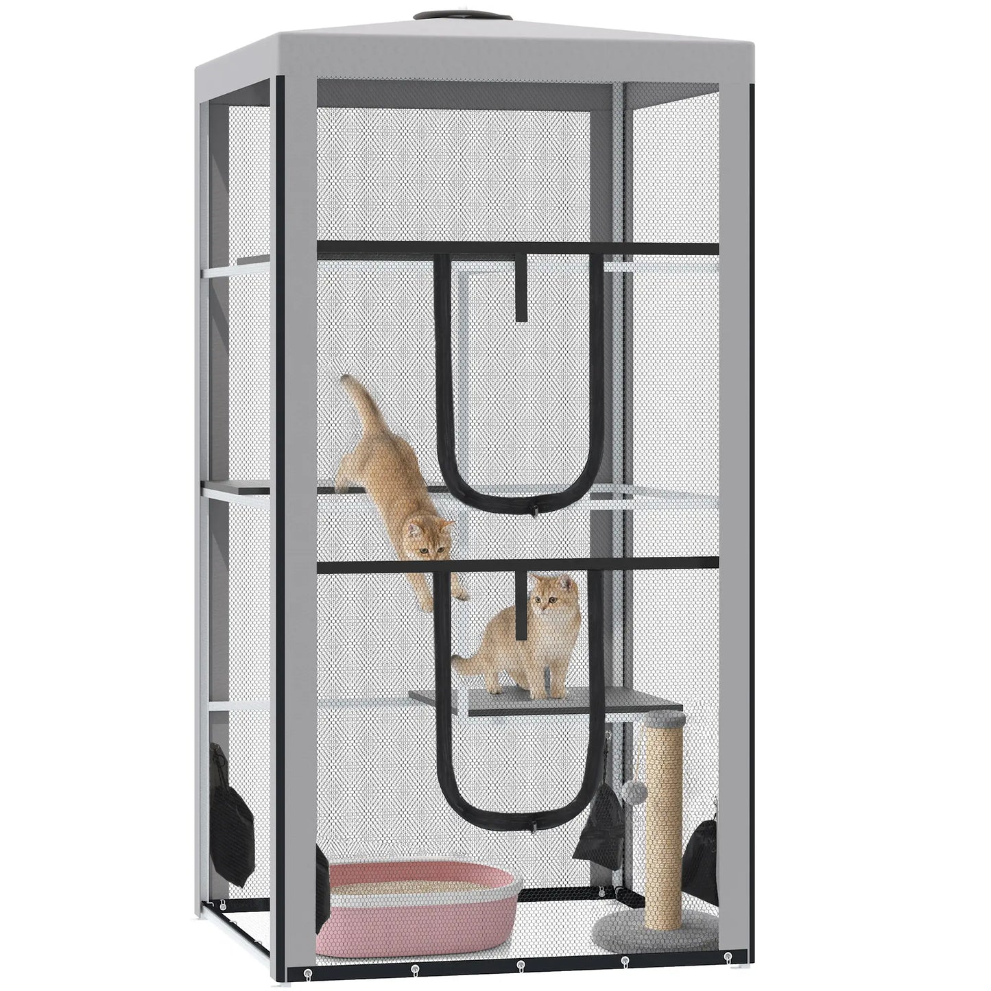 79" Cat Cage, Large Outdoor Kitten House, Indoor Pet Kennel, Grey Outdoor Cat Enclosures at Gallery Canada