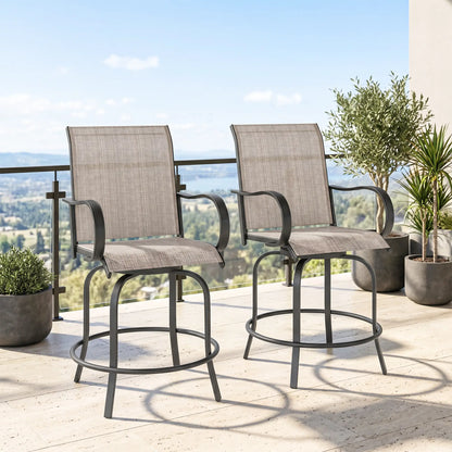 Outdoor Bar Stools Set of 2, 360° Swivel Bar Height Chairs, 26.8" x 29.5" x 48.4", Tan Bistro Sets at Gallery Canada