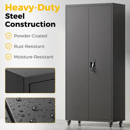 Metal Storage Cabinet 71" Tall Lockable Steel Tool Cabinet, Black Tool Organizers at Gallery Canada