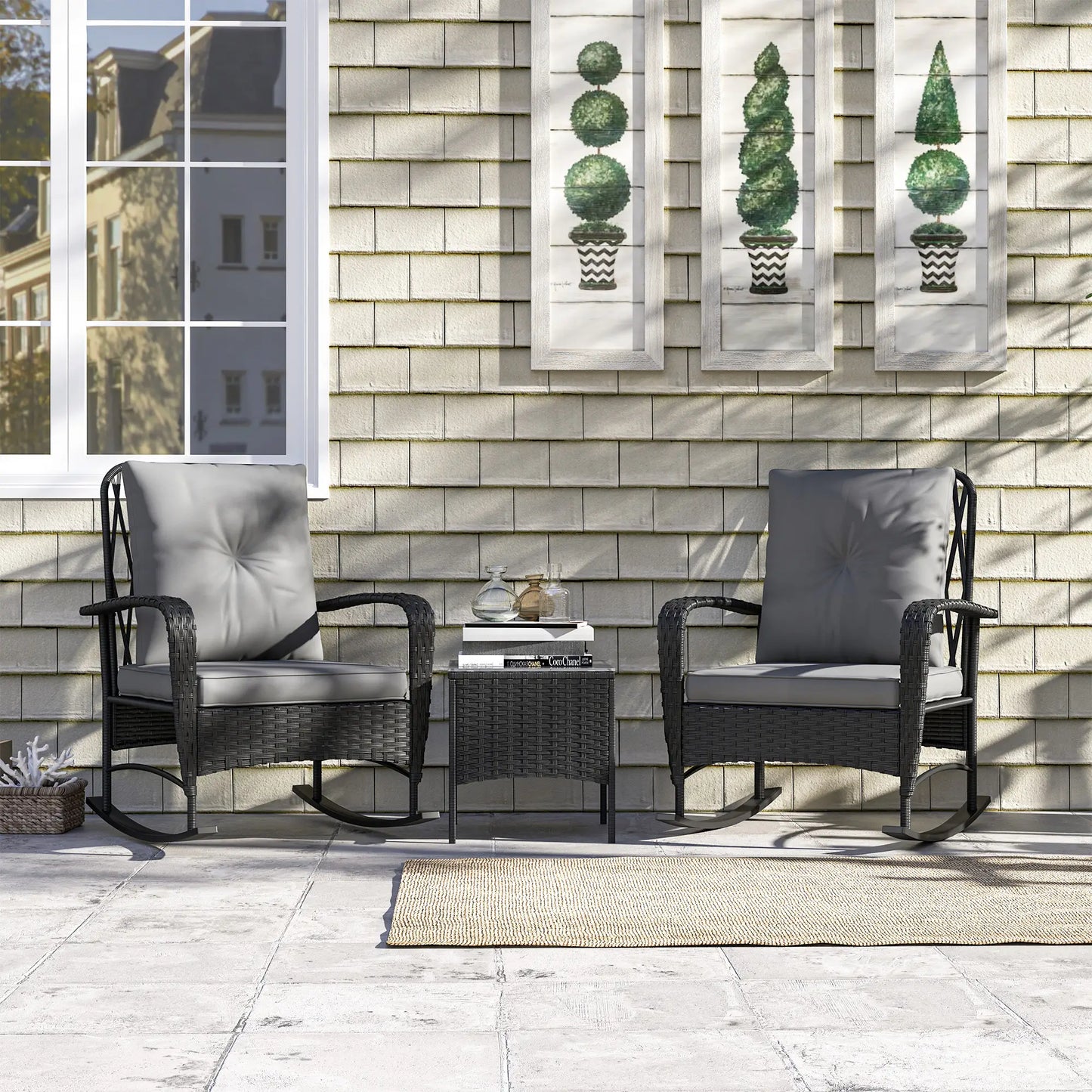 3pc Rattan Bistro Set, Wicker Patio Furniture, Rocking Chairs, Grey Bistro Sets at Gallery Canada