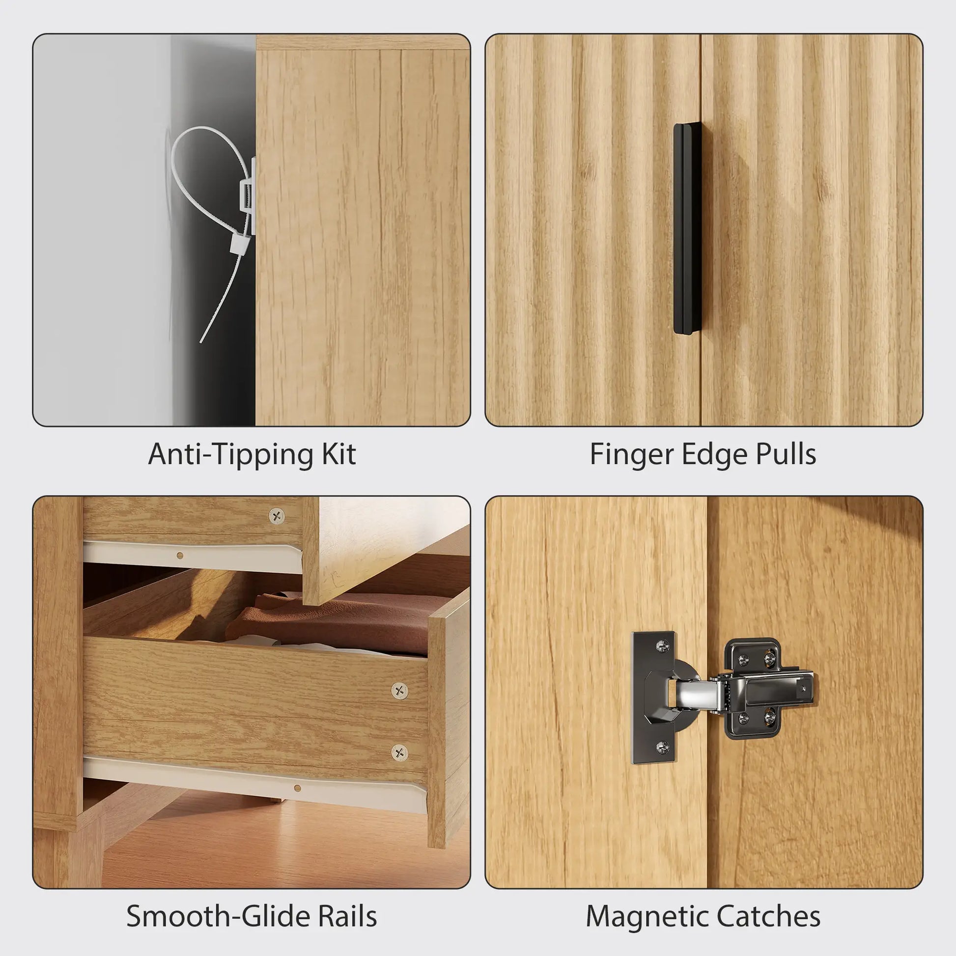 Modern Wardrobe Closet, Freestanding Armoire, 2 Drawers, Hanging Rod, Natural Clothing Storage at Gallery Canada