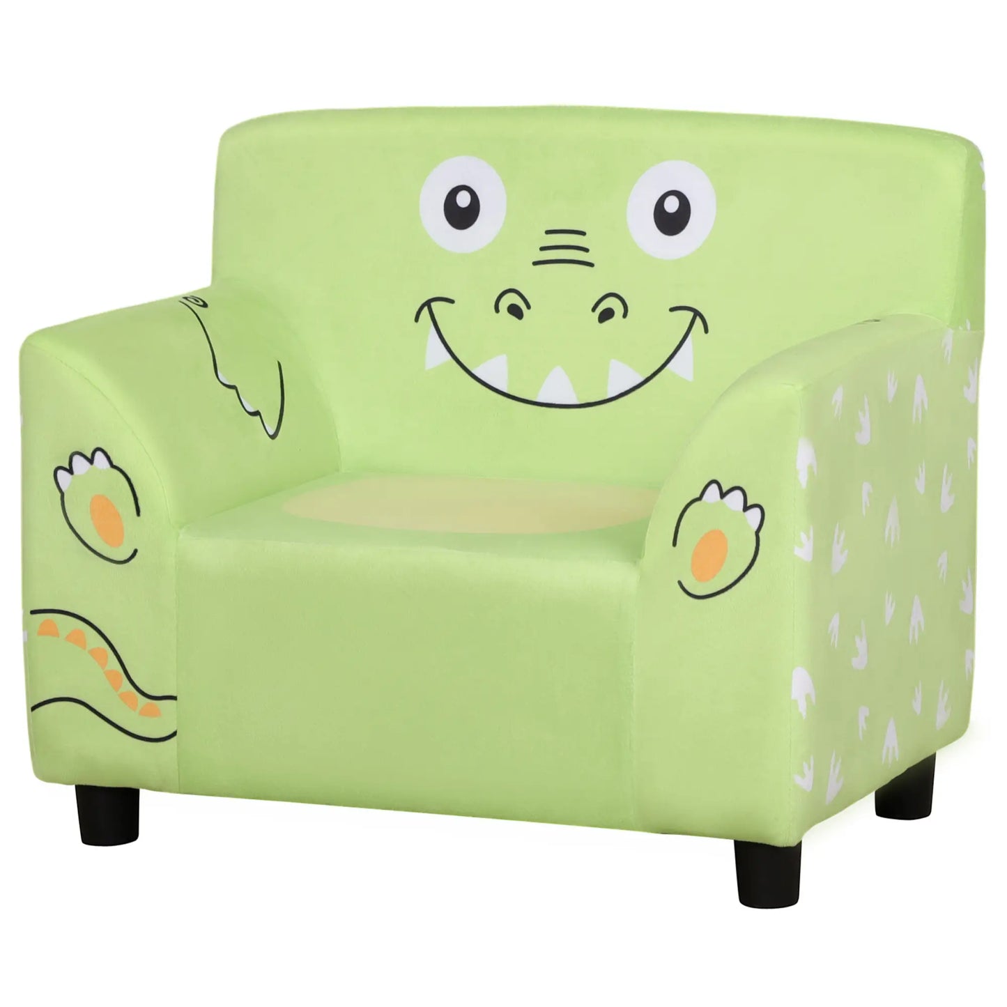 Kids Sofa, Armrest Chair, Toddler Couch, Cute Animal Print, Velvet, Eucalyptus Wood, Green Kids Chairs & Seating at Gallery Canada