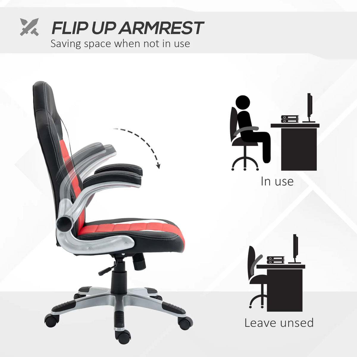 Racing Gaming Chair, PU Leather, Adjustable Height, Flip Up Armrest, Red Video Game Chairs at Gallery Canada
