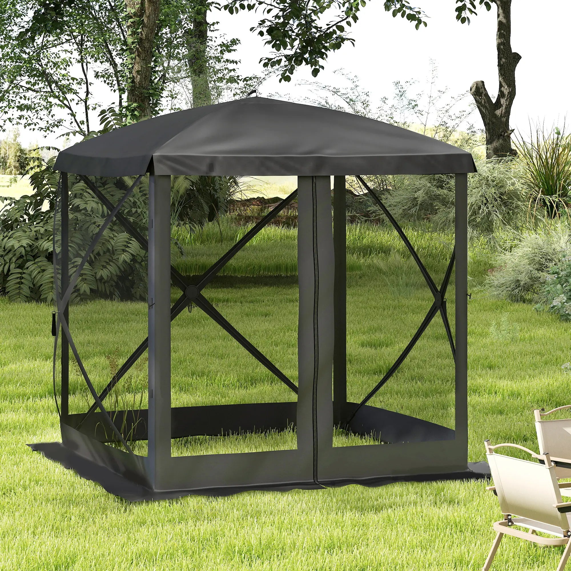 Pop-Up Tent, Foldable with Carry Bag, Zippered Door, Fits 3-4 People, Black Pop Up Canopies at Gallery Canada