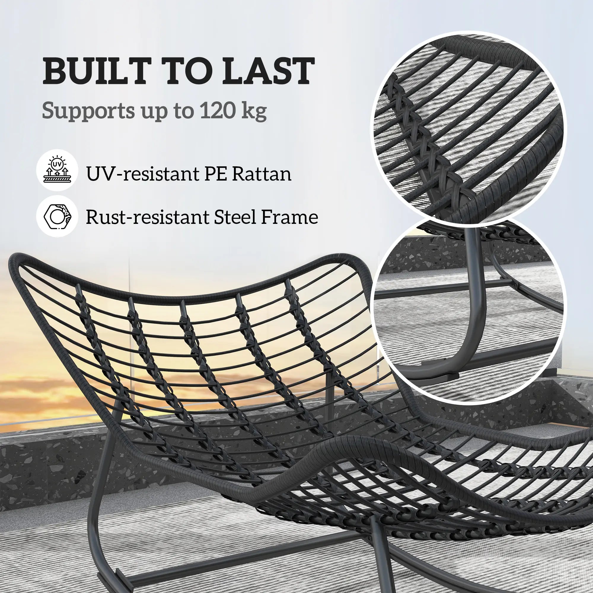 Oversized Rattan Egg Chair, Outdoor Rocking Chair with Cushion, Dark Grey Patio Chairs at Gallery Canada