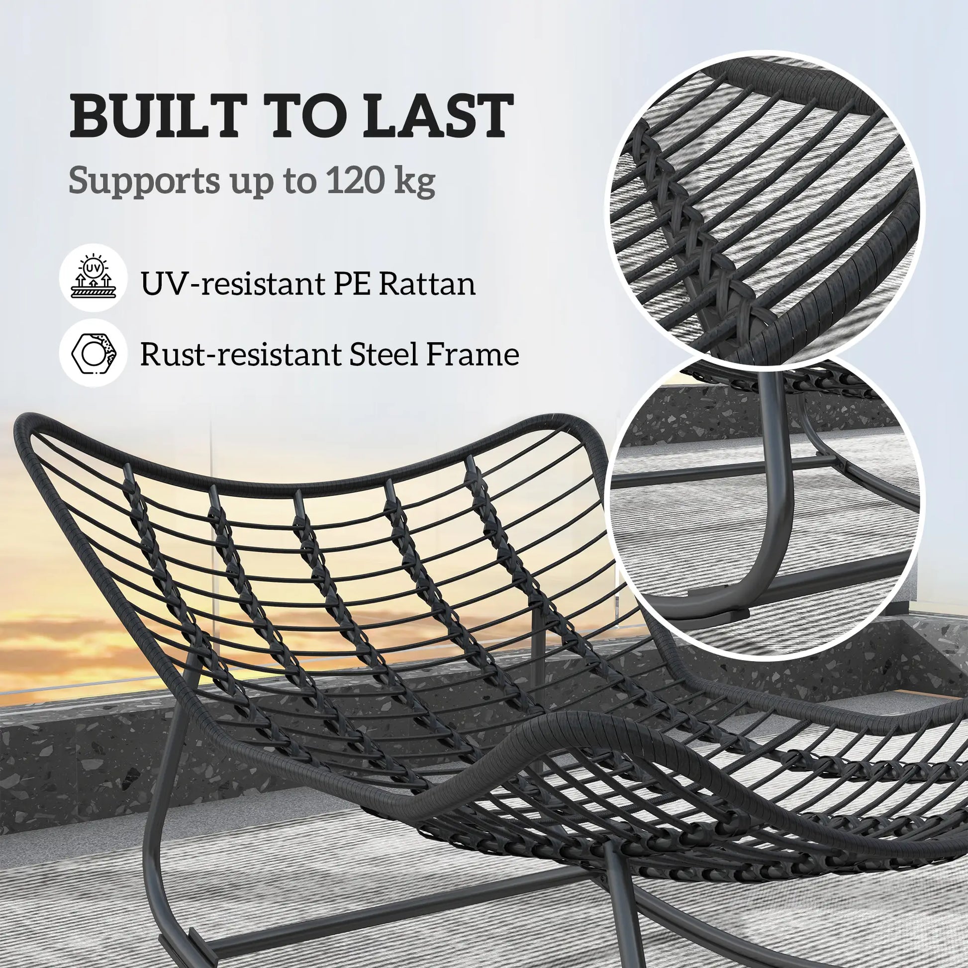 Oversized Rattan Egg Chair, Outdoor Rocking Chair with Cushion, Dark Grey Patio Chairs at Gallery Canada