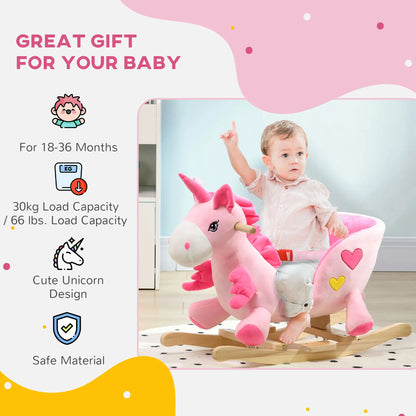 Baby Rocking Horse, Unicorn Ride On with Songs, Wooden Base, Safety Belt, 1.5-3 Year Old, Pink Rocking Horses at Gallery Canada