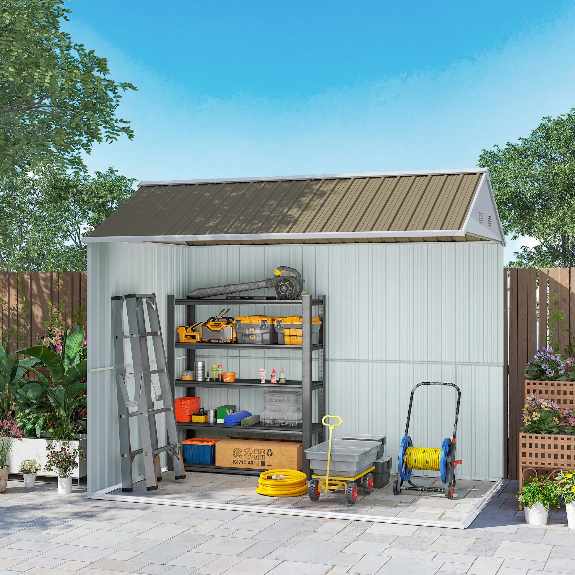 8.5' x 5.5' Metal Garden Shed, Outdoor Storage, Lockable Door, Light Grey Sheds at Gallery Canada