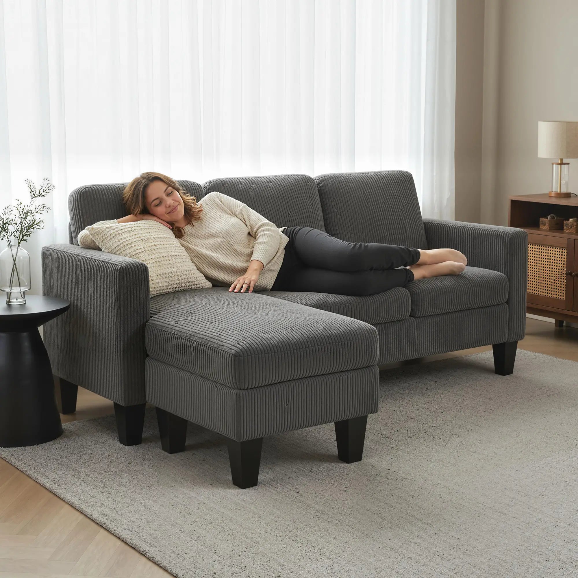L Shaped Sectional Sofa, With Changeable Chaise Ottoman, Dark Grey 3-Seater Sofas at Gallery Canada