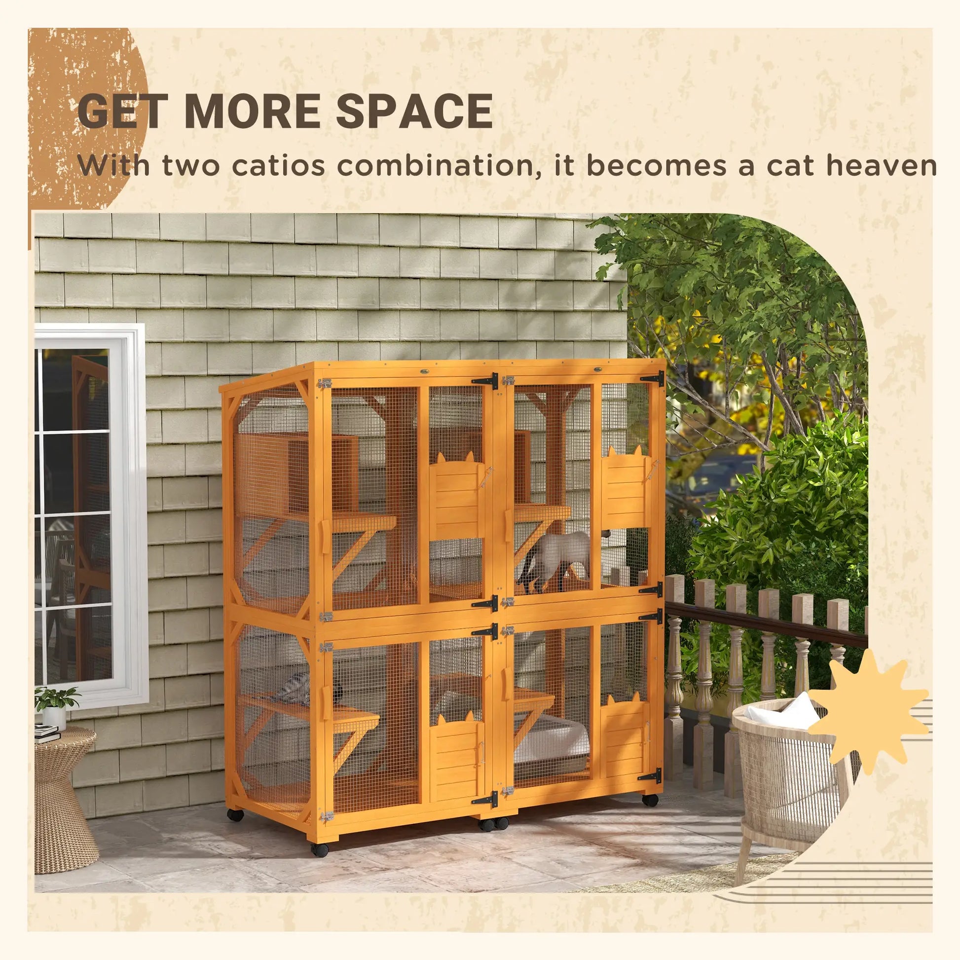 Outdoor Catio, Elevated Design, Wheels, Resting Box, Water-Resistant, Orange Outdoor Cat Enclosures at Gallery Canada