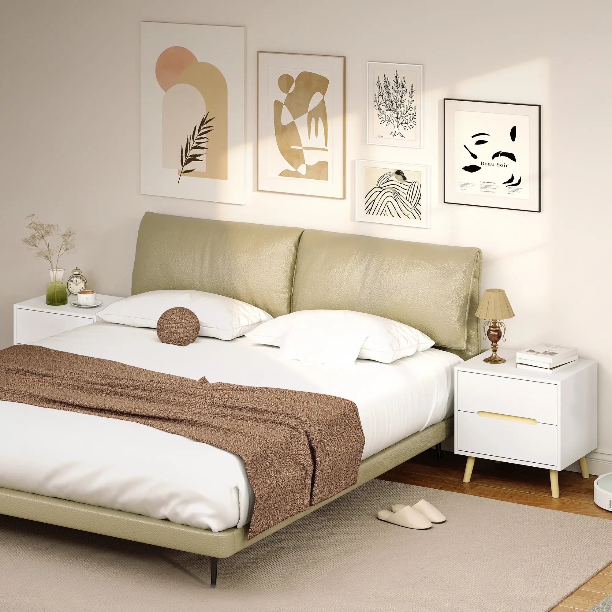 Modern Nightstands Set Of 2, 2 Drawers, Solid Wood Legs, White Bedside Tables at Gallery Canada