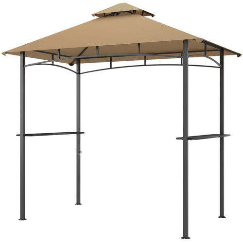 8' x 5' BBQ Grill Gazebo Tent, Double Tiered Canopy, Outdoor Sun Shade, Khaki