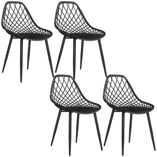 Modern Dining Chairs Set of 4, Plastic Kitchen Chairs with Hollow Backrest and Metal Legs for Living Dining Room, Black Dining Chairs Black at Gallery Canada