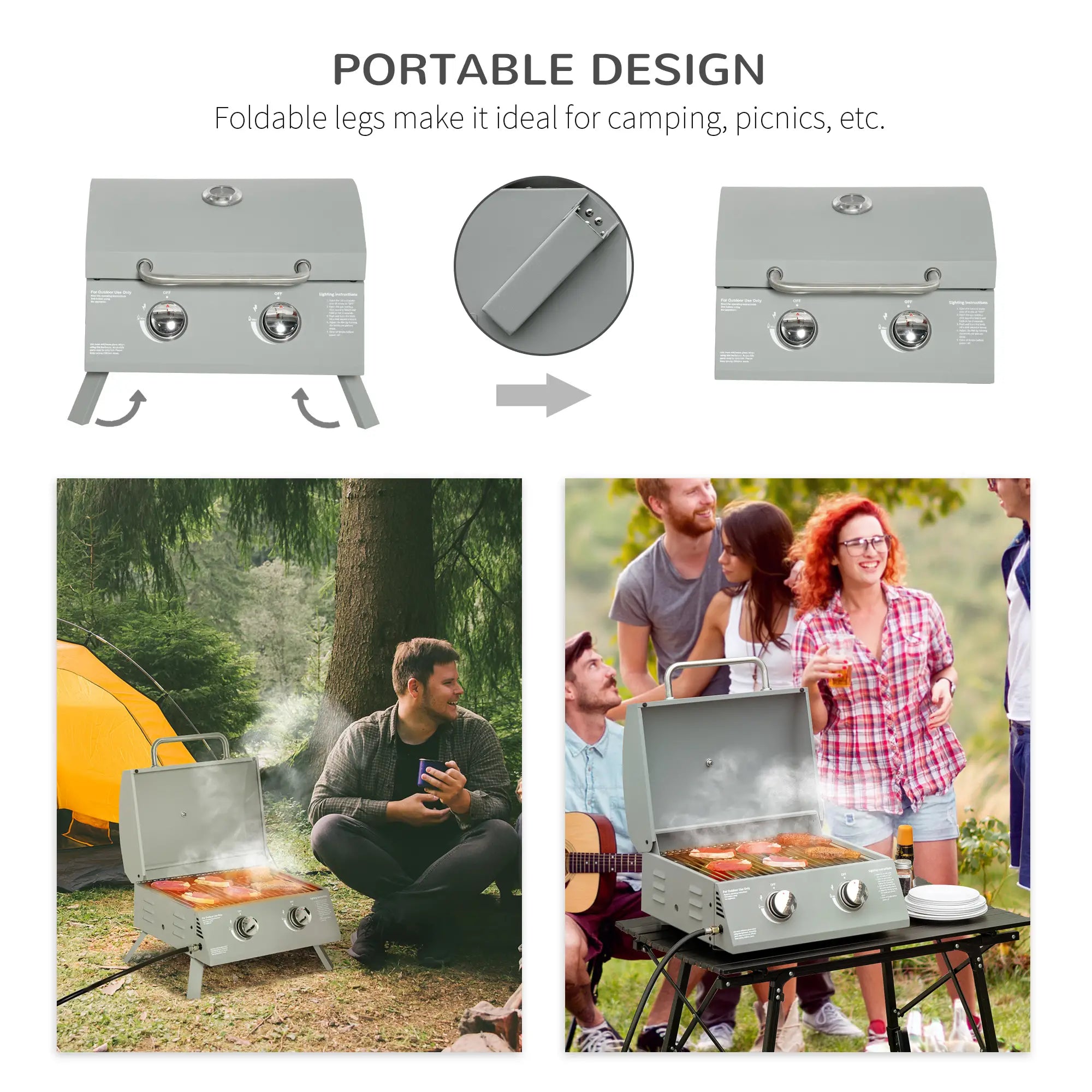 Portable Tabletop Propane Gas Grill, 2 Burner, Foldable Legs, Silver Propane Gas Grills at Gallery Canada