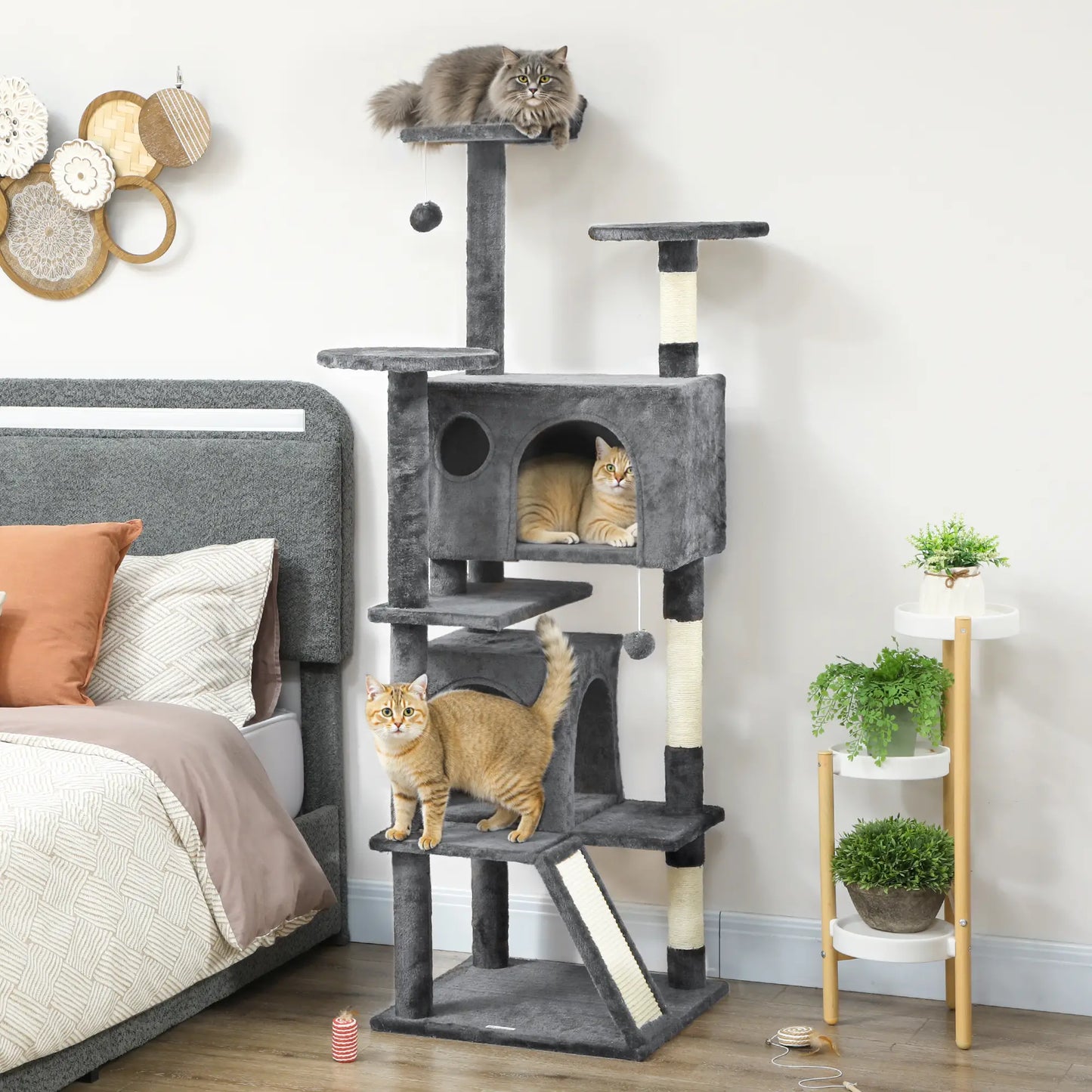 63" Cat Tree, Multi-Level Cat Tower, Scratching Posts, Dark Grey Multi-Level Cat Towers at Gallery Canada