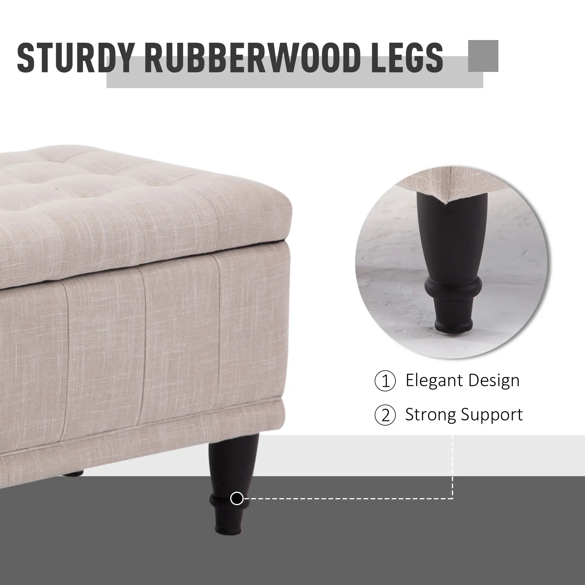 Storage Ottoman, Linen Fabric Bench with Soft Close Lid, 42