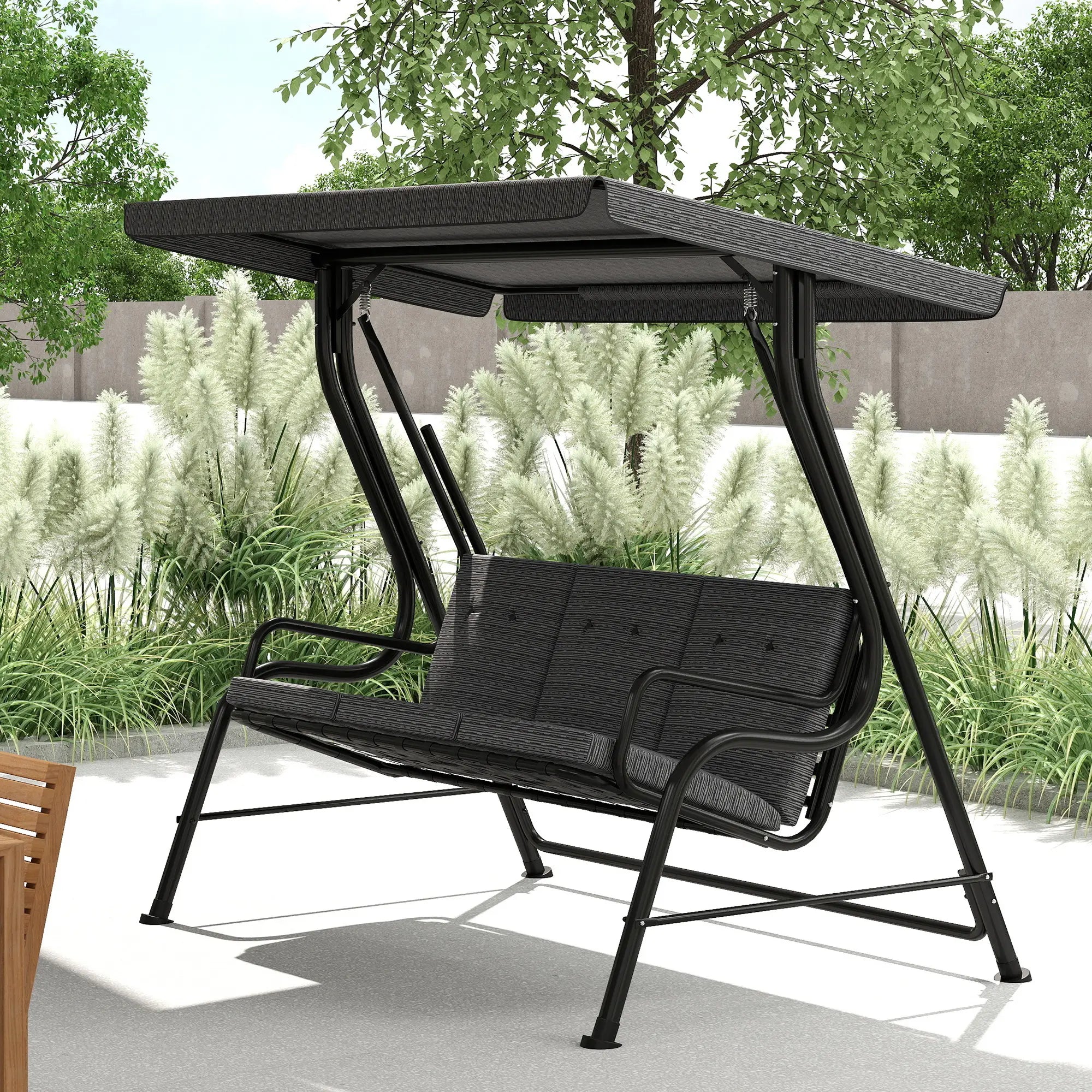 3-Person Patio Swing Bench With Canopy, Grey Patio Swings with Stand at Gallery Canada