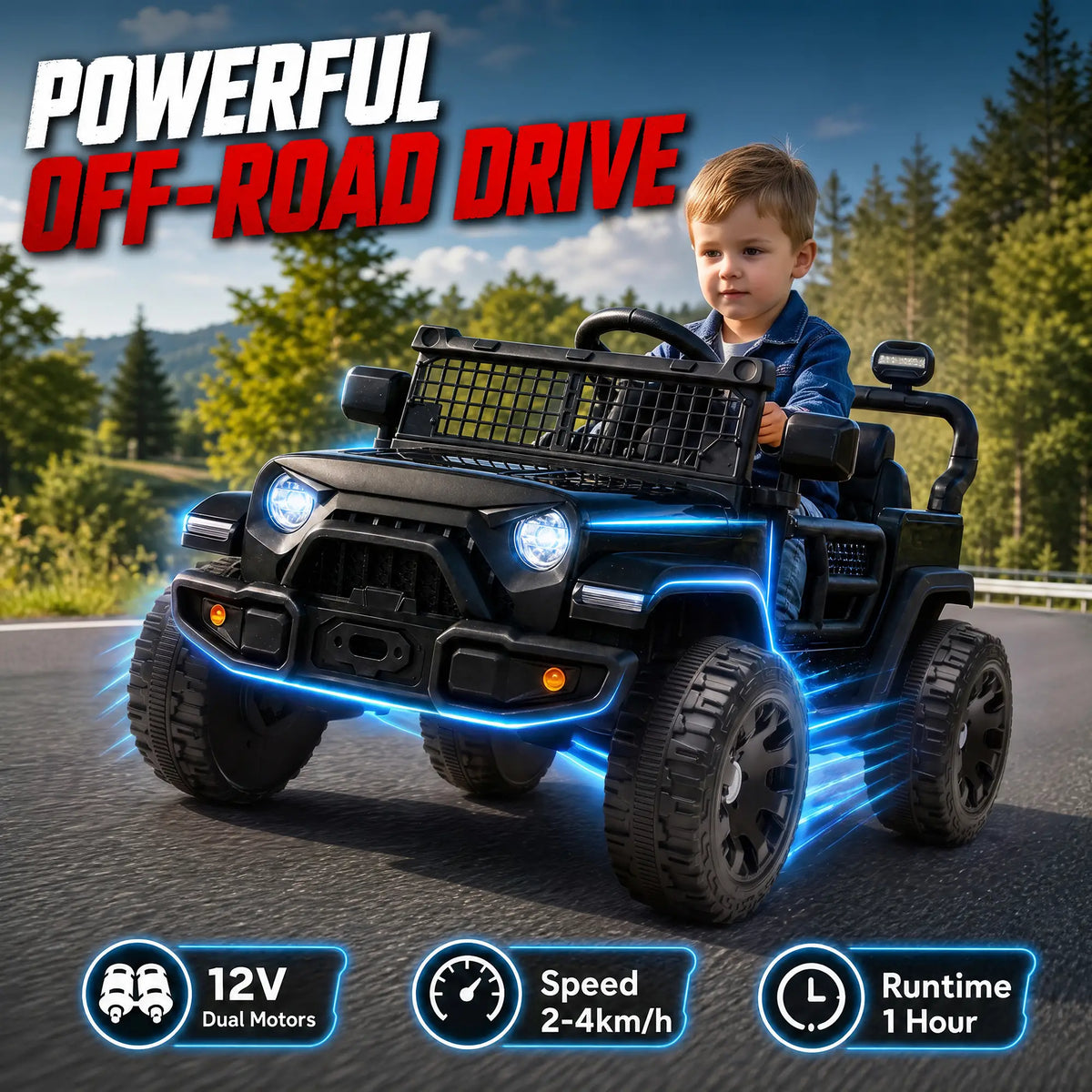 Voiture électrique pour enfants 12V, télécommande, double moteur, noire, noire