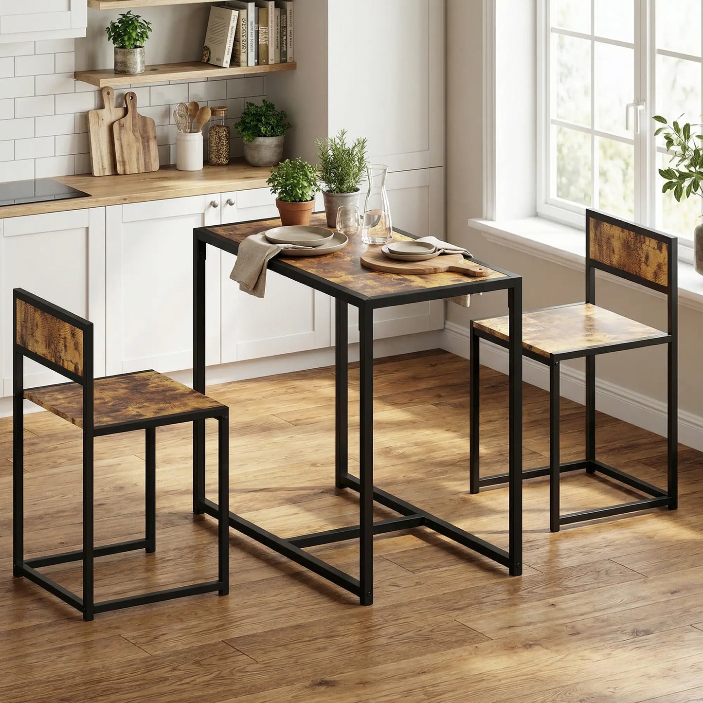Ensemble de salle à manger industriel pour 2, table de cuisine et chaises