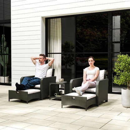 5 Piece Rattan Balcony Set, Wicker Outdoor Furniture, 2-Tier Coffee Table, Ottomans, Cream White, Grey Patio Furniture Sets at Gallery Canada