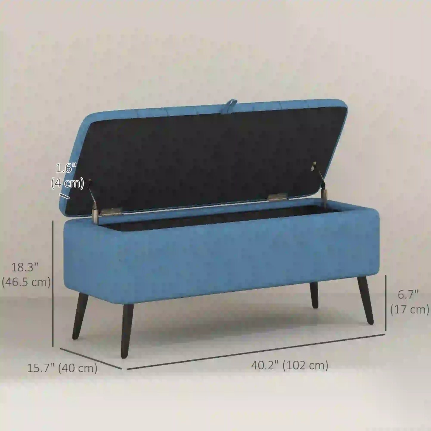 40" Ottoman with Storage, Linen Upholstered Bench, Dark Blue Storage Ottomans & Benches at Gallery Canada