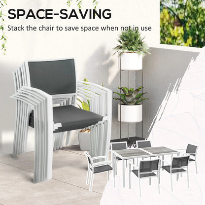 7 Pieces Outdoor Dining Set with 6 Stackable Chairs, Patio Table and Chairs with Plastic Top, Breathable Mesh Seat Back Outdoor Dining Sets at Gallery Canada