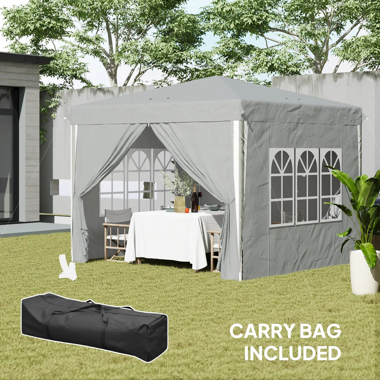 10' x 10' Pop-Up Canopy Tent, Sidewalls, Adjustable Height, Light Grey Pop Up Canopies at Gallery Canada