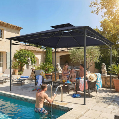 10' x 10' Gazebo, Soft Top, 2-Tier Roof, Metal Frame, Navy Blue Gazebos at Gallery Canada