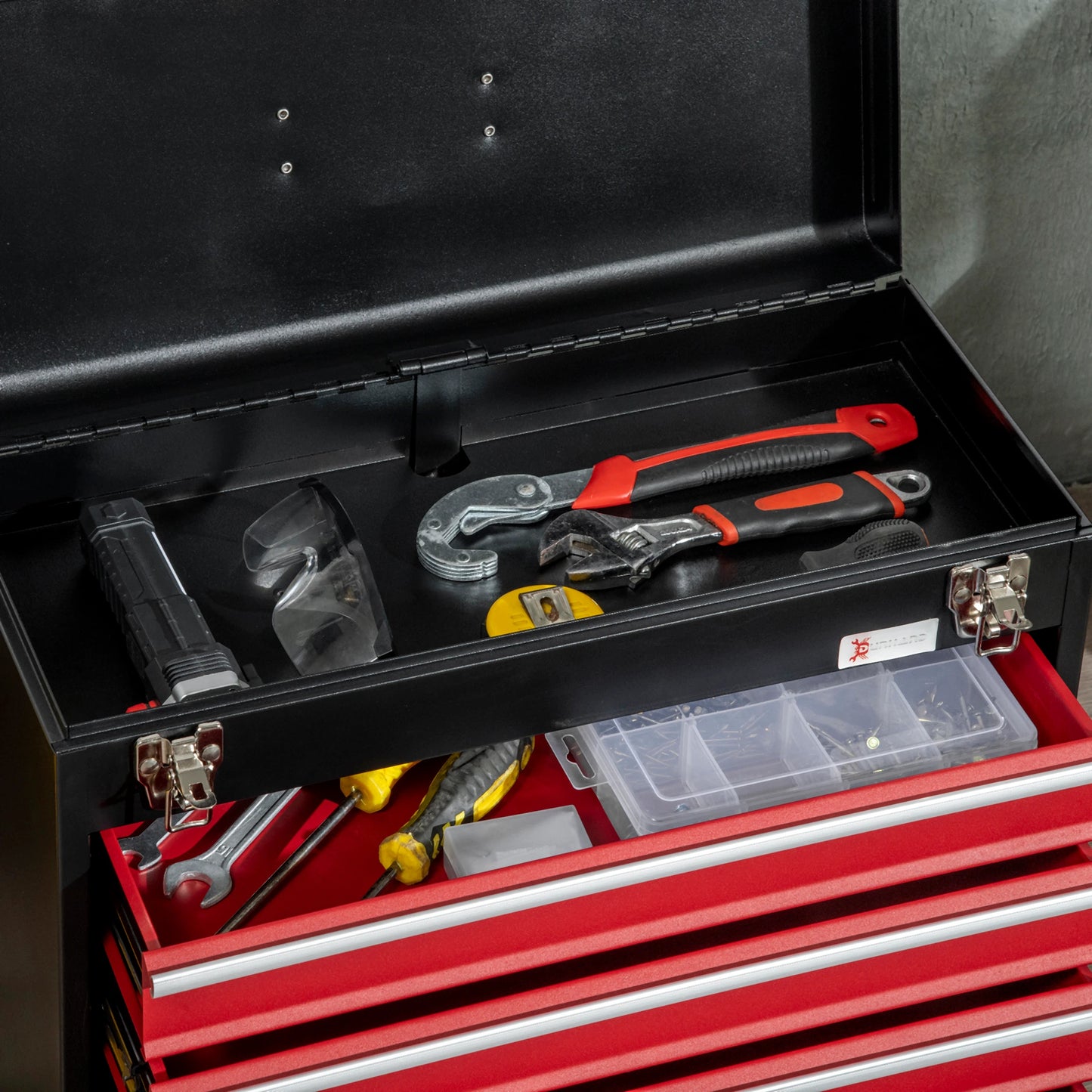 15.6" Tall Portable Metal Tool Box, 4 Drawer Lockable Chest, Red Tool Organizers at Gallery Canada