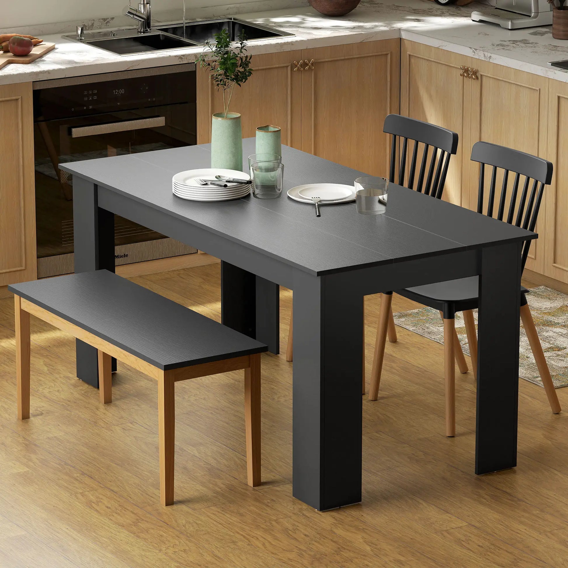 63" Kitchen Table for 4-6 People, Wood Effect, Black Dining Tables at Gallery Canada